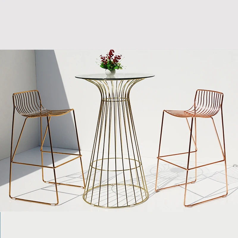 Luxury Design Art Deco Low Back Rose Gold Iron Frame Mesh High Counter Bar Chair