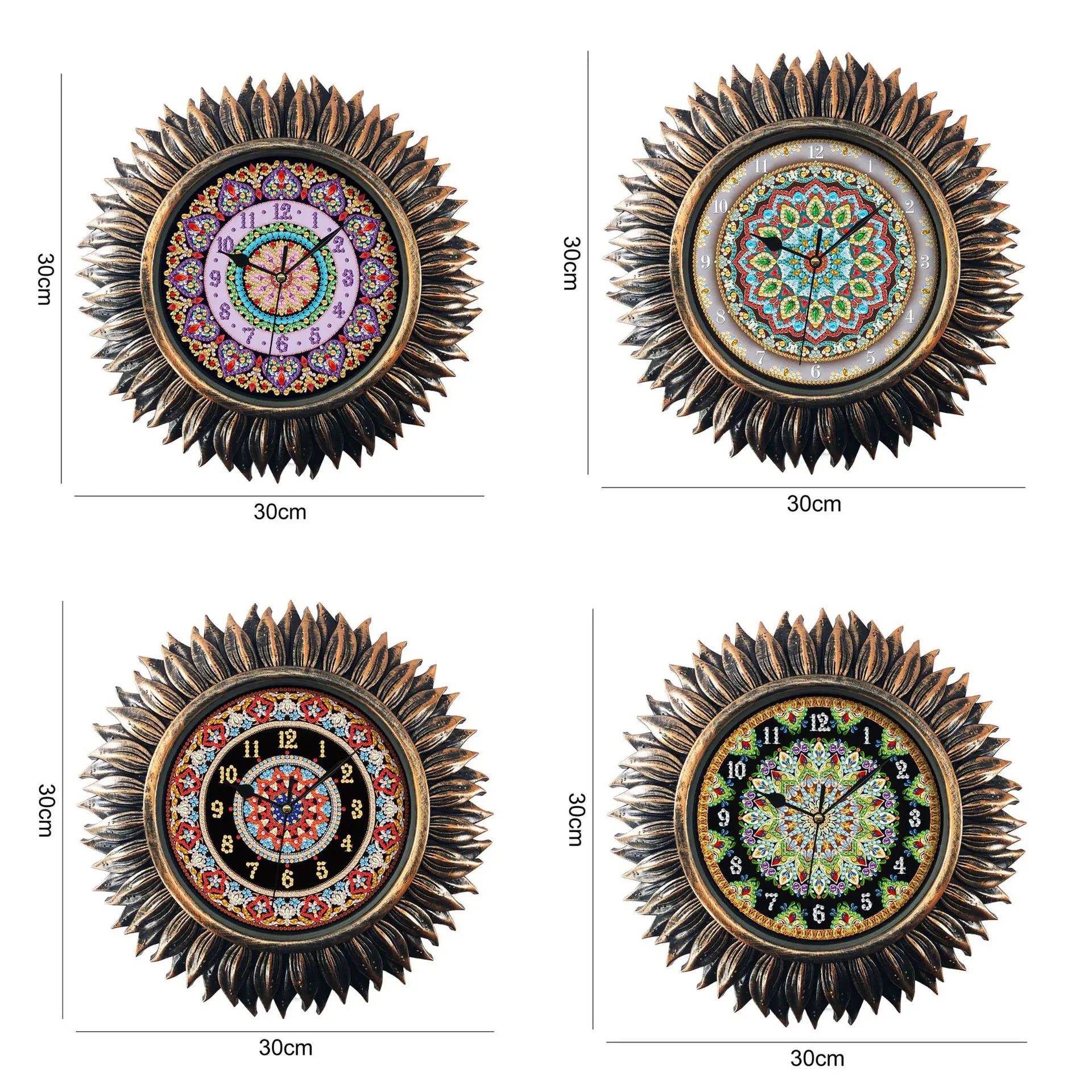 European Popular Shell Plastic Cover Gold and Silver Painted Round Diamond Clock DIY With Beads Craft Clock DIY Point Decorative