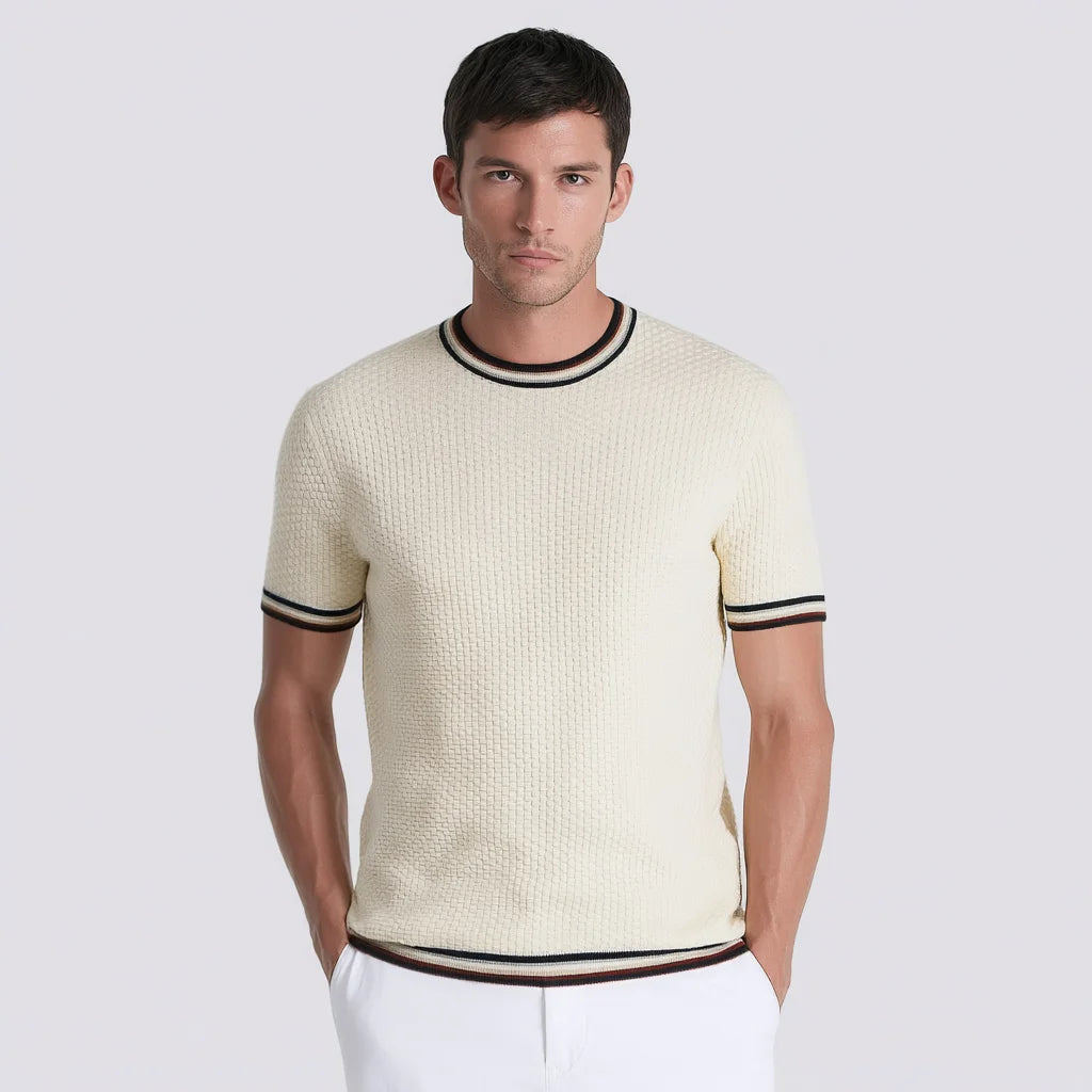 Men's 100% Cotton Short Sleeve Pullover Jumper Breathable Ribbed Knit High Neck Sweater for Summer Wholesale