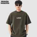 Men's 100% Cotton Rib Crew Neck Oversized Streetwear T-Shirt Custom Logo Boxy Fit Drop Shoulder Knitted Fabric