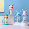 New Cute Cartoon Antlers Straw Water Bottle for Students Kids Portable Strap Kindergarten Plastic Bouncing Cup for Milk Water