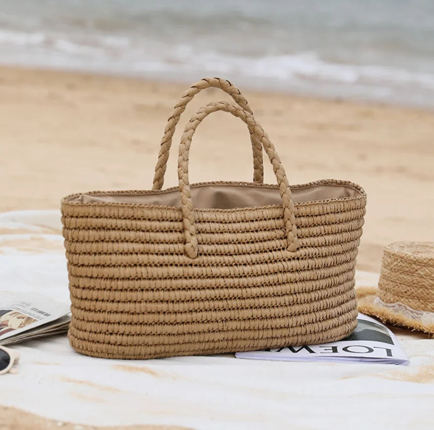 Bohemian Style Portable Basket Bags Summer Resort Shoulder Bags 2026 Large Capacity Straw Beach Bag Women Handmade Woven Handbag
