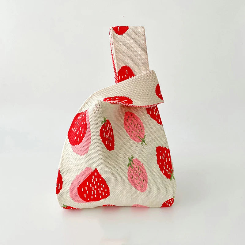Small Cute Knot Wristlet Knitted Bag Aesthetic Knit Purse Crochet Tote Bag for Women