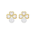 Hot Selling Women's Lucky Gold-Plated Four-leaf Clover Earrings Freshwater Pearl Earrings Set for Weddings Parties Engagements