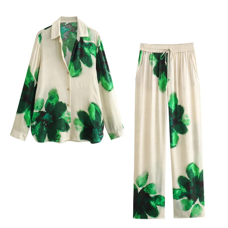Wholesale Fashion Casual Blouse and Pants for Women Elegant Loose Printed Women's Blouse Set 2 Piece Set Women Fall