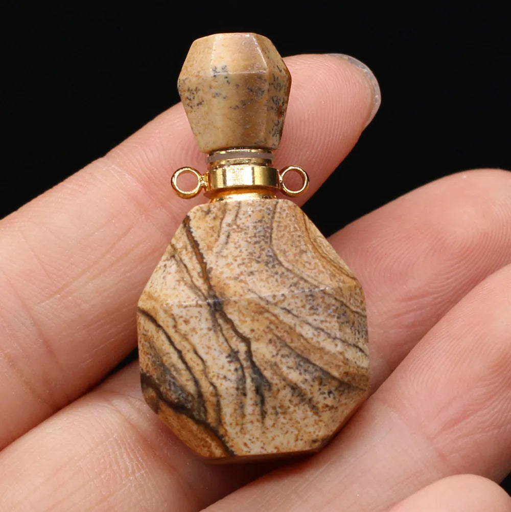 Hongzhuo Charms Picture Jasper Essential Oil Diffuser Natural Stone Perfume Bottle Pendant for Women Jewelry Mini Crystal Necklace