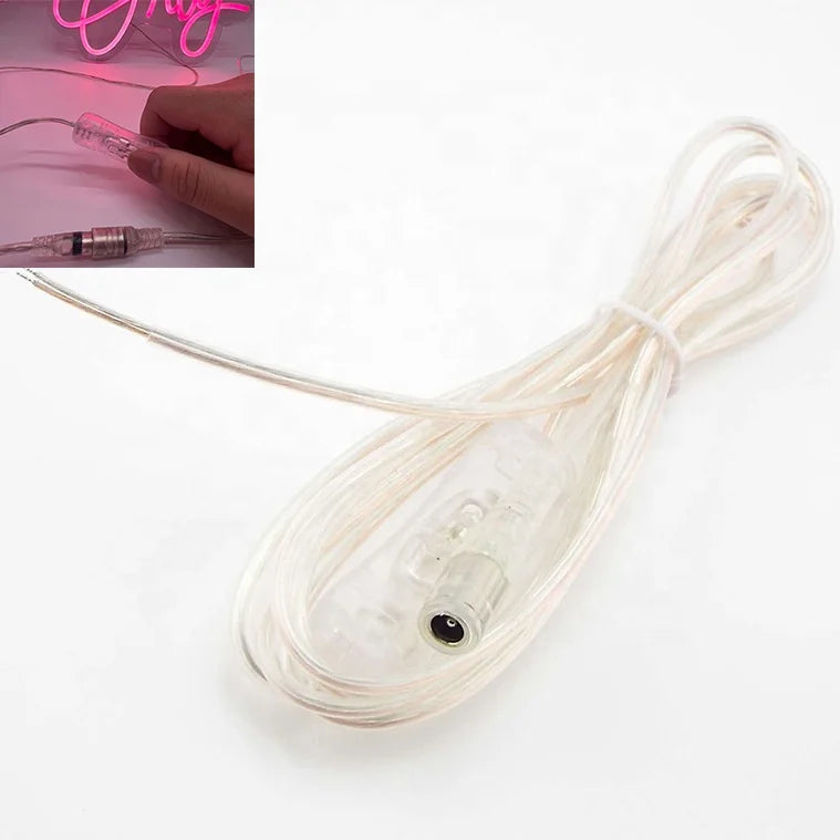 2M DC5521 Female Extension Transparent DC12V Lamp Cable with 304 Switch Button Led Power Cord Cable Neon Sign Connection Cable