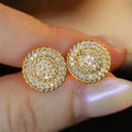 Huitan Exquisite Sparkling Pave Full Cubic Zirconia Earring for Women Wedding Party Fashion Jewelry Gold Plated CZ Stud Earrings