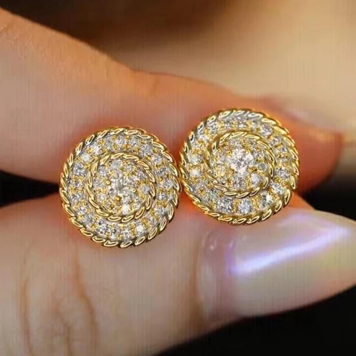 Huitan Exquisite Sparkling Pave Full Cubic Zirconia Earring for Women Wedding Party Fashion Jewelry Gold Plated CZ Stud Earrings