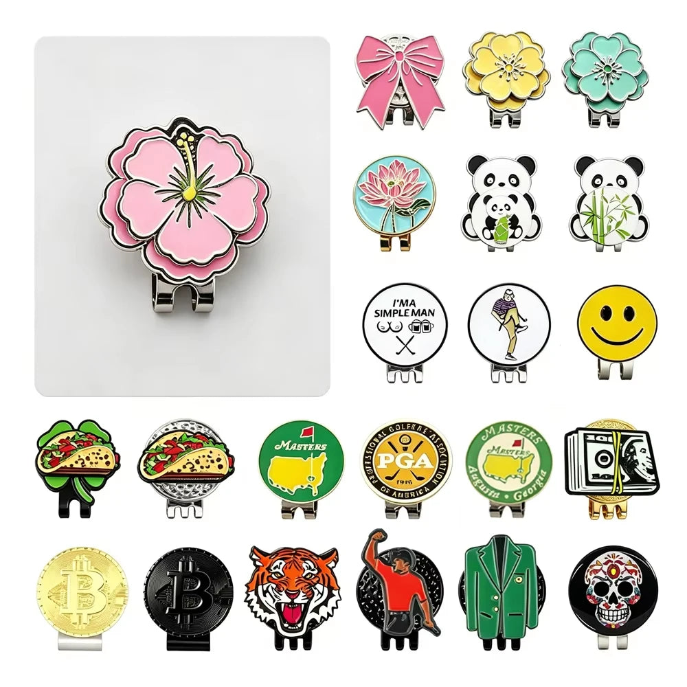 Magnetic Golf Ball Marker Hat Clip Set Iron Alloy Various Patterns Durable Golf Cap Accessory Wholesale for Golfers