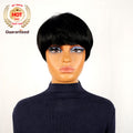 Short Straight Bob Wig Pixie Cut Wig Human Hair With Bangs Brazilian Virgin Hair Non Lace Front Cheap Wig
