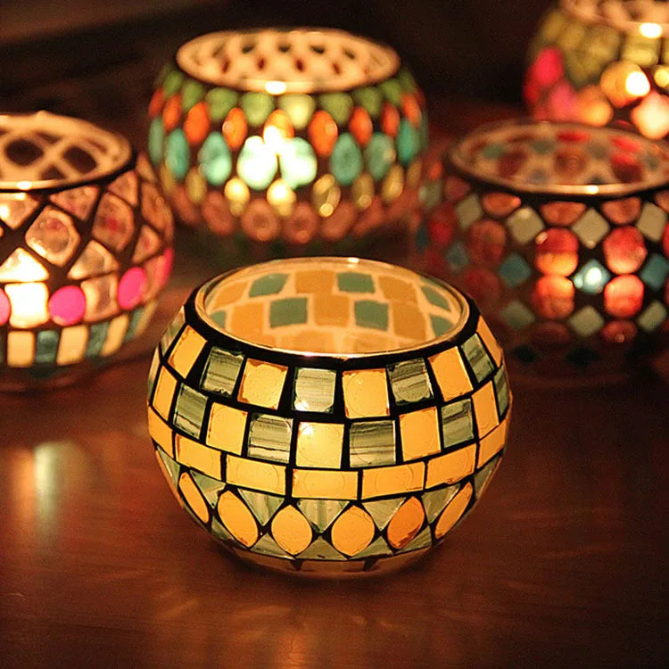 European Round Ball Mosaic Colored Glass Candle Holder Round Glass Candle Holder Candle Cup Romantic