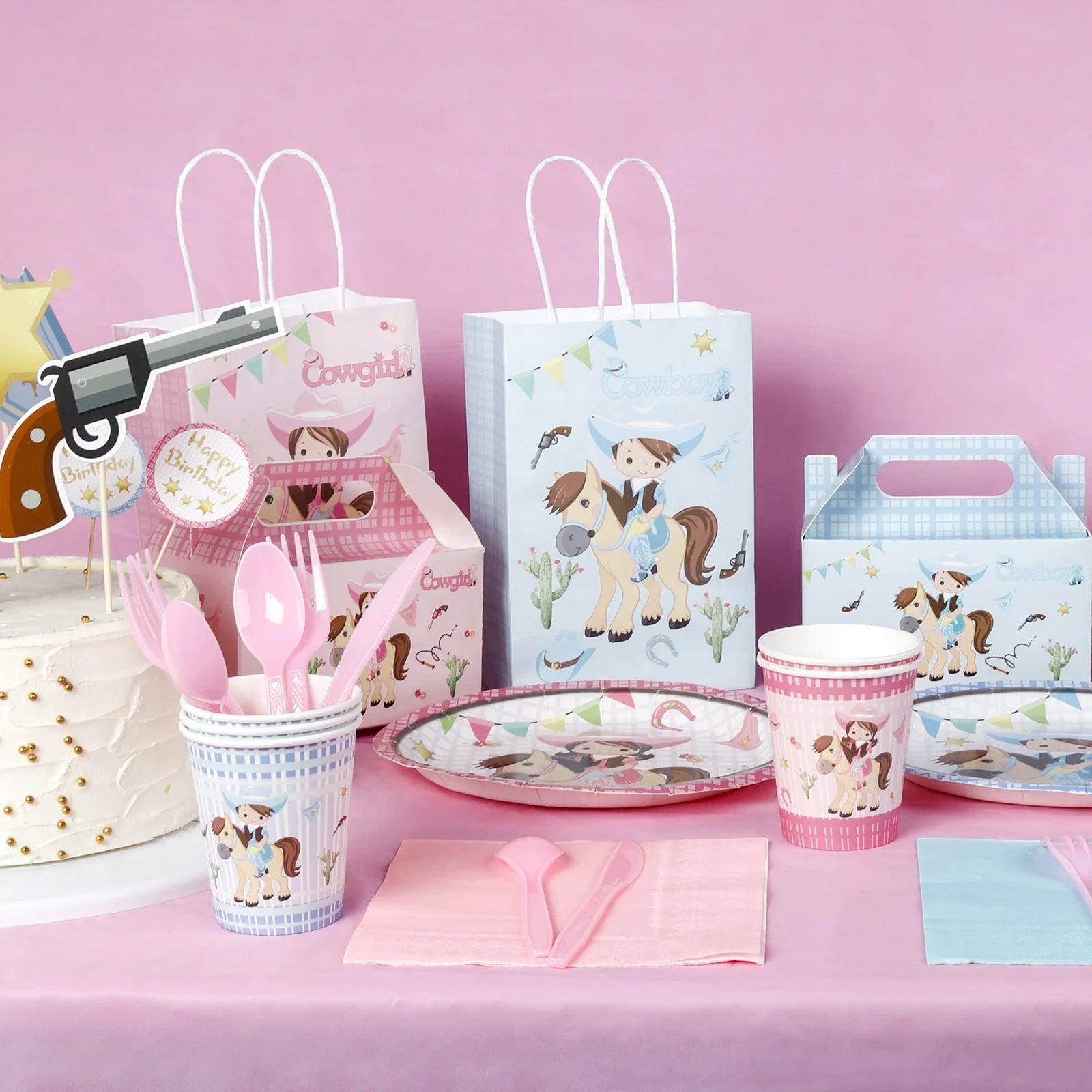 Cowboy Girl Kids Themed Disposable Tableware Party Favor Good Set Paper Plate Napkins West Cowboy Birthday Party Paper Cup Set