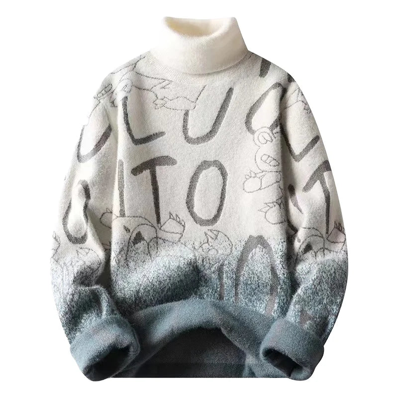 Autumn Winter Men Thick Jacquard Sweater Men's Mink Velvet Warmth Thickening Breathable Youth Fuzzy Sweater