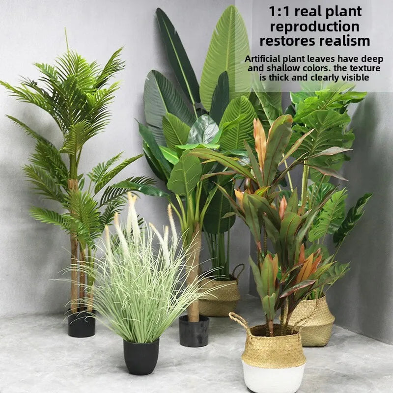 Large Indoor Simulated Tree Green Artificial Plant with Ornament Bird Paradise Bionic Flower Light Decorative Branch/Silk
