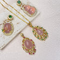 Jialin Jewelry Wholesale Jade Pendants Clover Jewelry Set Women Water Drop Necklace Buddha pink Jade Stone Zircon Jewelry Set