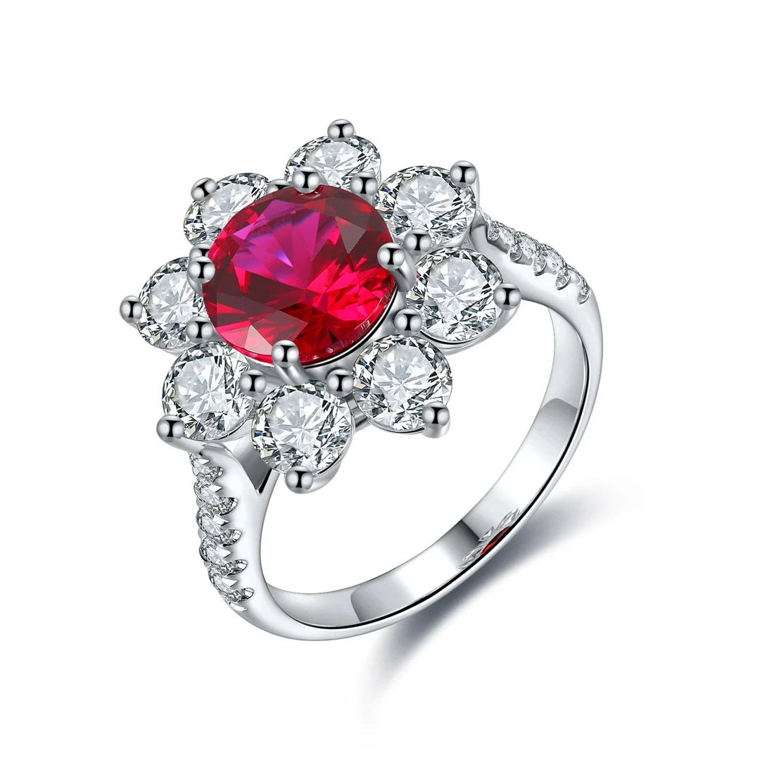 Hot Sale Cheap Price S925 Silver Lab Grown Ruby Round Brilliant Cut Ring Party Anniversary Fine Jewelry Trendy Women's Jewelry MegaBDM