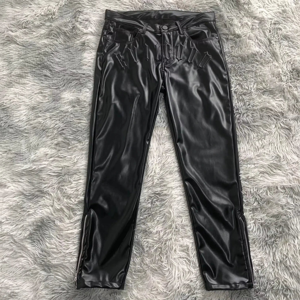 DENIMGUYS Moto & Biker Genuine Leather Trousers Men's Casual Slim Capris Windproof Fashion Cowskin Pants