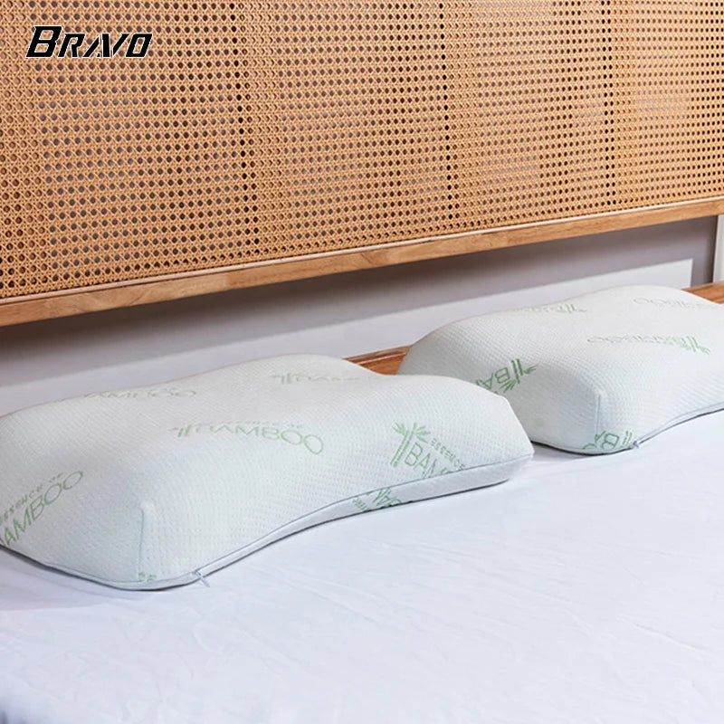 Bravo Bedding Cervical Pillow Ultra Soft Breathable Cover Bamboo Pillow Memory Foam for Sleeping