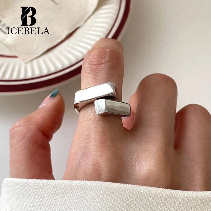 Wholesale Unique Geometric Shape Korean Minimalist Ring 18K Gold Plated 925 Sterling Silver Jewelry Open Rings for Girls Women