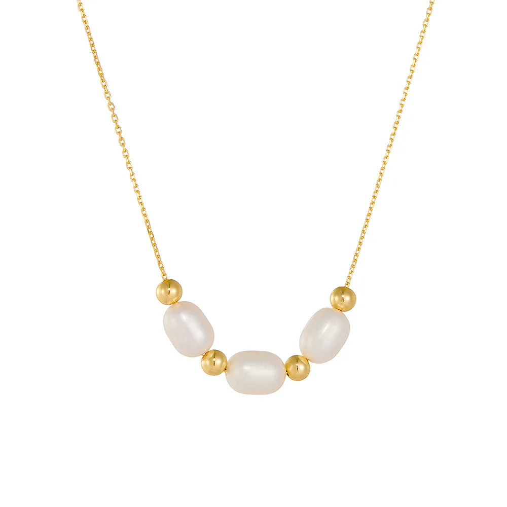 Fine Pendant Necklaces 925 Sterling Silver Real Pearl Necklace Natural Freshwater Pearls Round Bead Gold Plated Necklaces Women