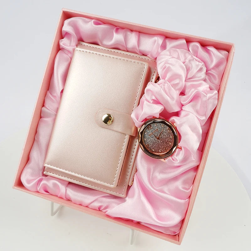 Hot Selling Pink Watch and Wallet Gift Set for Woman Promotional Multipurpose New Year Gifts Valentines Day Gift