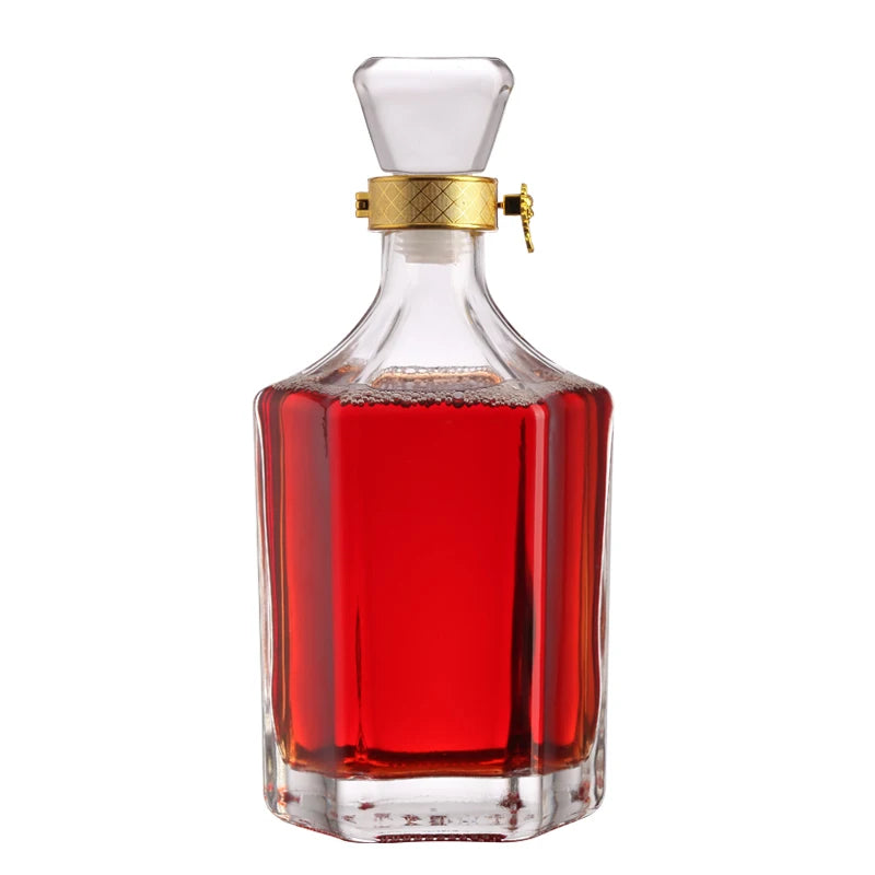 Hot Selling Luxury High Quality 200ml 500ml 1000ml Square Glass Wine Bottles Crown Cap Empty Dispenser Box New Whiskey Product