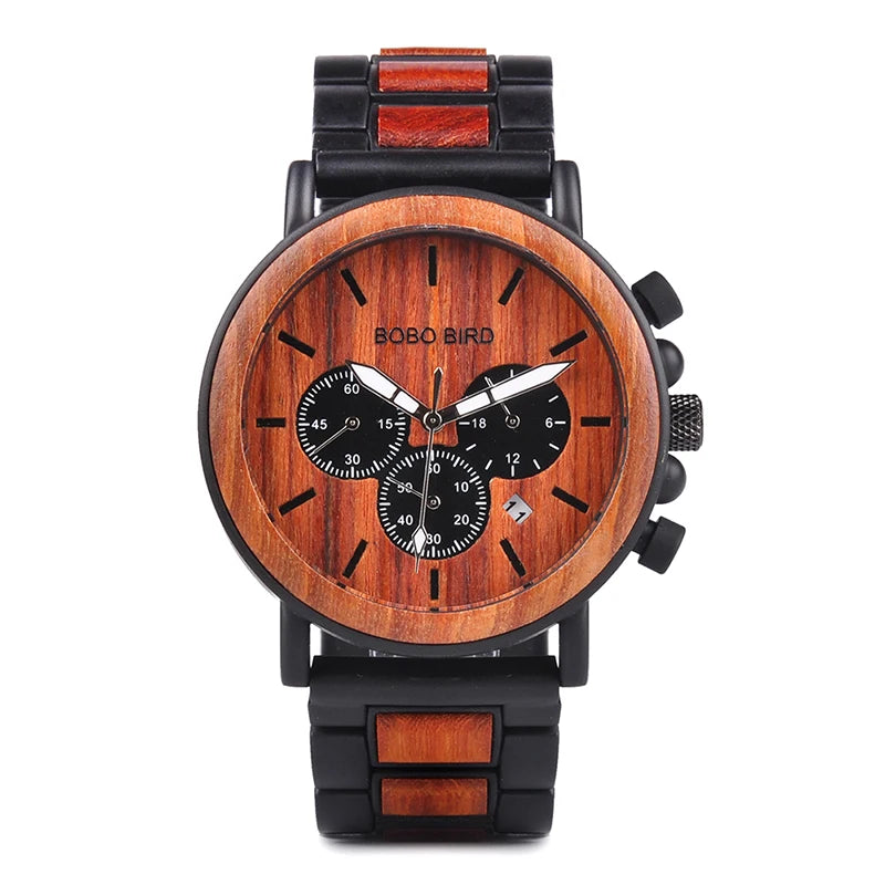 Best Selling Sport Fashion Wooden Men's Chronograph Watch with Analog Display Water Resistant 3BAR Luxury Wood Band