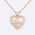 QIKU Light Luxury Heart Pendant Women Necklace Copper Cubic Zirconia Gold Color Charm Crystal Rhinestone Jewelry Romantic Gift