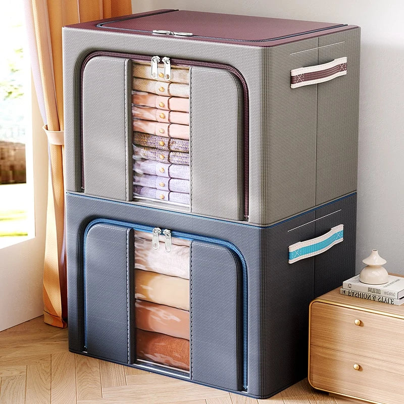 Hot Sale Cloth Steel Frame Folding Fabric Storage Box Bins Organizer for Clothes Boxes Basket Bedding Storage Bag