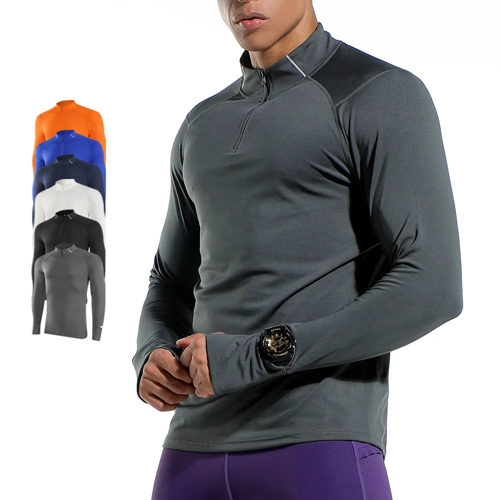 Men's Athletic Half Zip T-Shirt Lightweight Elastic Gym Activewear for Running Printed Breathable Sports Top
