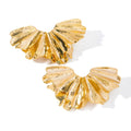 Fashion Exaggerated Simple Brass Plating 18k Gold Pleated Fan Earrings for Women Factory Wholesale Jewelry