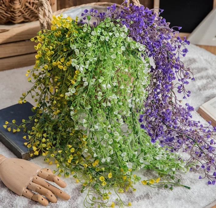 Golden Bell Willow Wall Hanging Green Plant Simulation Rattan Plastic Basket Christmas Graduation Wall Decoration False Flower