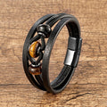 Hot Selling Magnetic Stainless Steel Clasp Bracelet Tiger Eye Stone Bracelet Multi Layers Leather Bracelet