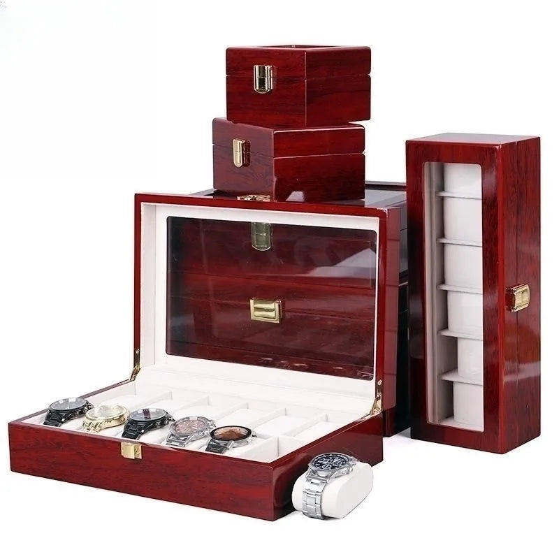 High End Watch Case Red Brown Black Piano Paint Lacquered Luxury Wooden Watch Box for Watch Display