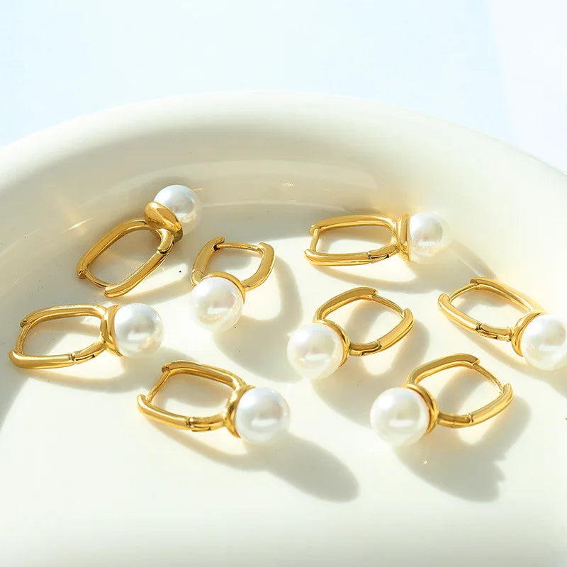 High Quality Elegant Real Gold Plated Pvd Pearl Glass Earrings Jewelry for Girls