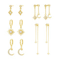 Merryshine S925 Sterling Silver Women's Trendy Star Moon Tassel Stud Earrings Gold Plated for Anniversaries