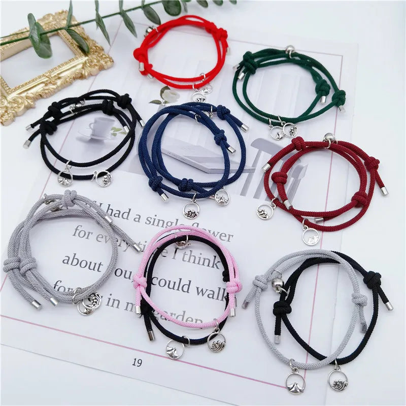 Cheap Hand Made Alloy Charms Magnetic Rope Couple Bracelet