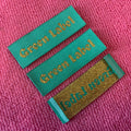 Washable Metallic Gold Thread Clothing Collar LabelSide Fold Green Color Garment Woven Label