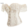 Nude Women Slimming Body Shapewear Solid Bodices 6 Row of Busk Clip Lace Corset Top Off Sleeve With G String