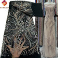 Wholesale Nigerian Mesh Lace Fabrics Full Pearls Black Luxury Sequins Heavy Hand Beaded Embroidery Wedding Bridal Lace Fabric