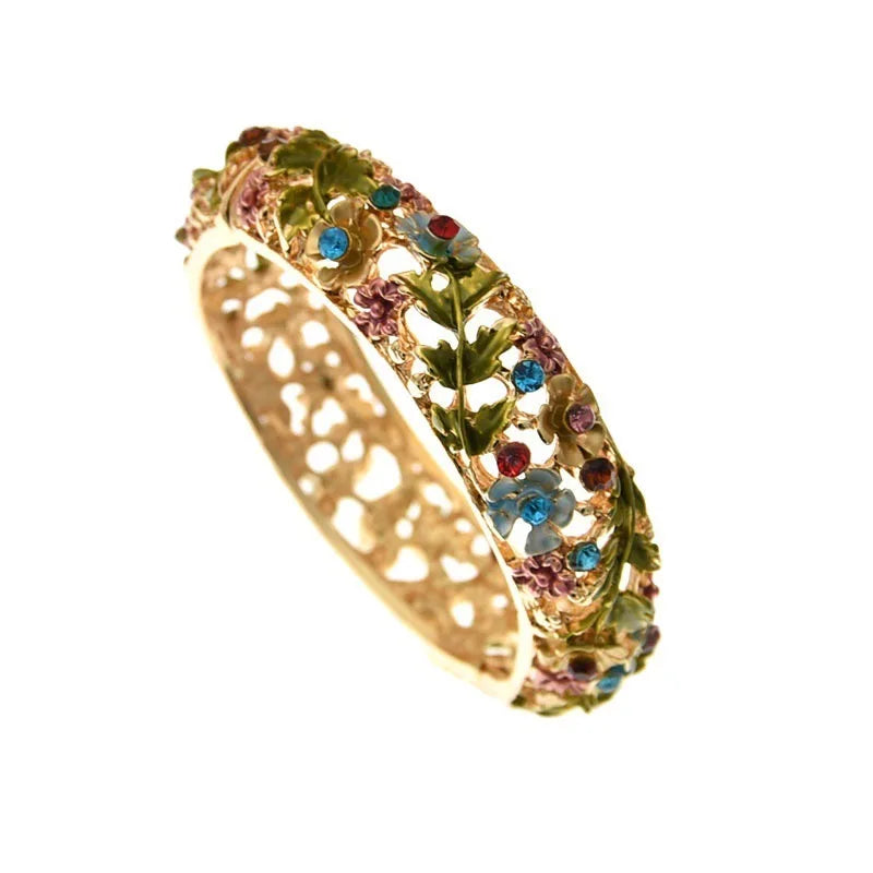 European and American Jewelry Retro Rose Diamond Hollow Alloy Antique Painted Bracelet Women