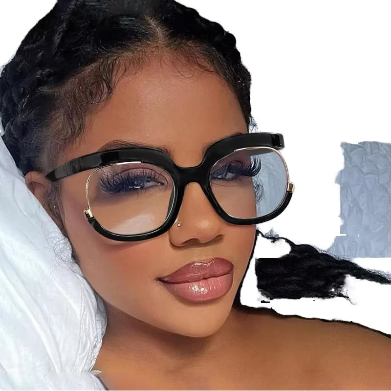 Wholesale 2024 Anti Blue Optical Eyeglasses Half Frames Flat Lens Spectacles Oversized Optical Glasses Frames Leopard Frames