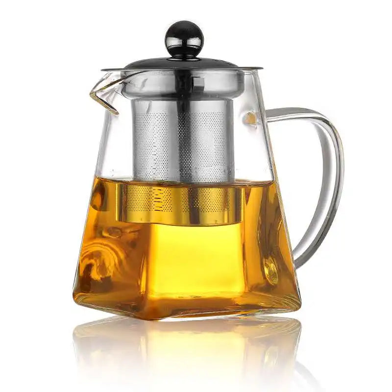 Square High Borolicicate Glass Teapot with Stainless Steel Lid and Stainless Steel Infuser