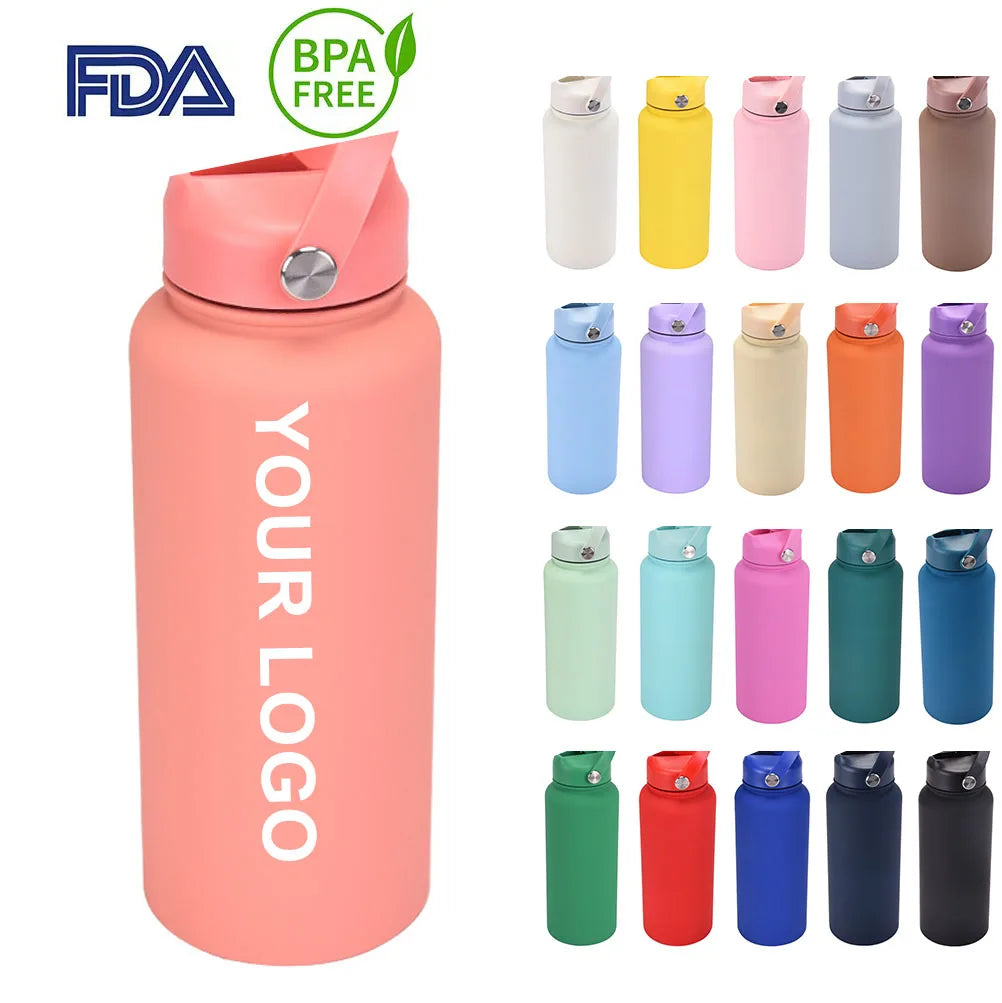Custom Logo Insulated Metal Water Bottle 22oz 32oz 40oz Vacuum Flask Hot Cold Waterbottle Stainless Steel Sports Water Bottle