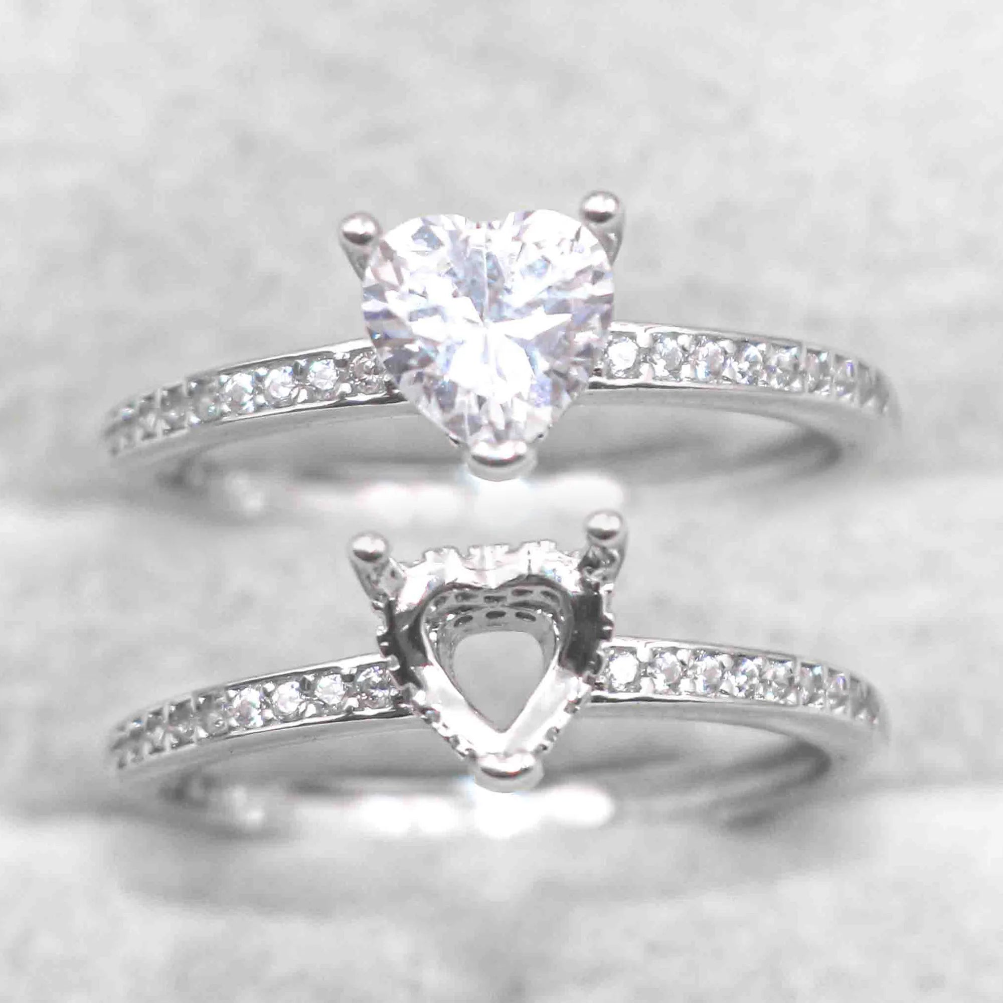 Sterling Silver 6*6/8*8mm Semi Mount Heart Shape Ring Empty Frame Blank Setting S925 Base Without Center Stone for DIY Inlay