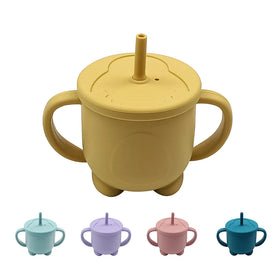 Custom Logo Baby Silicone Straw Cups With Handle Penguin Cup Kids Sippy Cup Snack Mug ODM and OEM Welcome