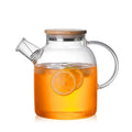Wholesale 1000ml/35oz Heat Resistant Coffee Pot Wood Lid Juice Drinking Kettle High Borosilicate Glass Teapot with Filter