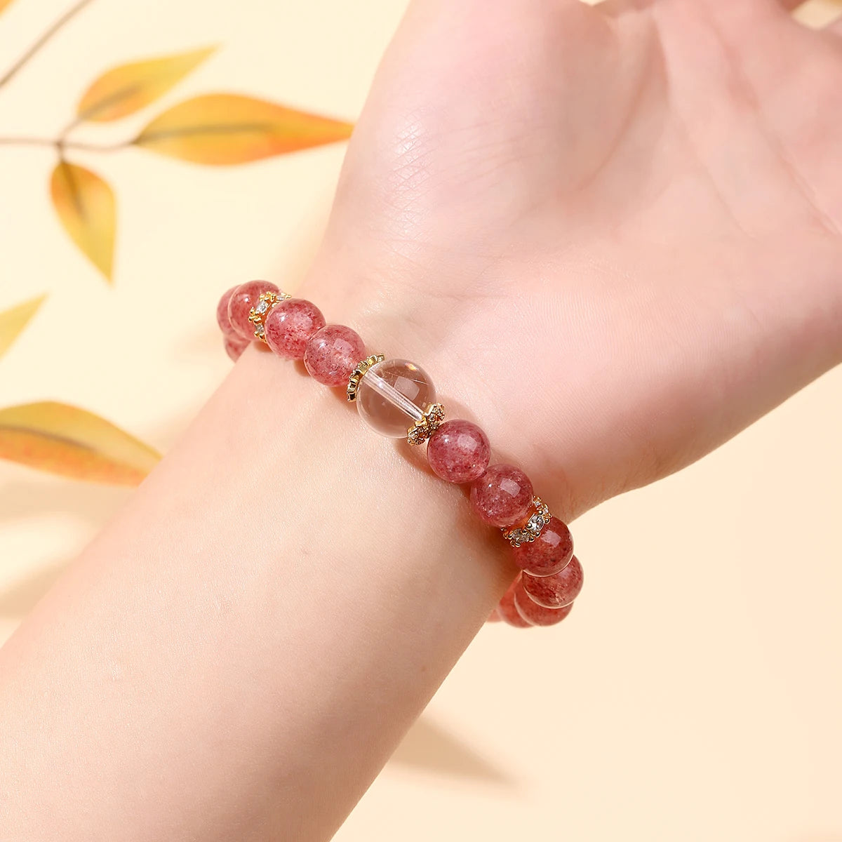 JD GEMS Wholesale High Quality Purple Cinnabar Strawberry Quartz Agate Round Beads Bracelet for Daily Wear