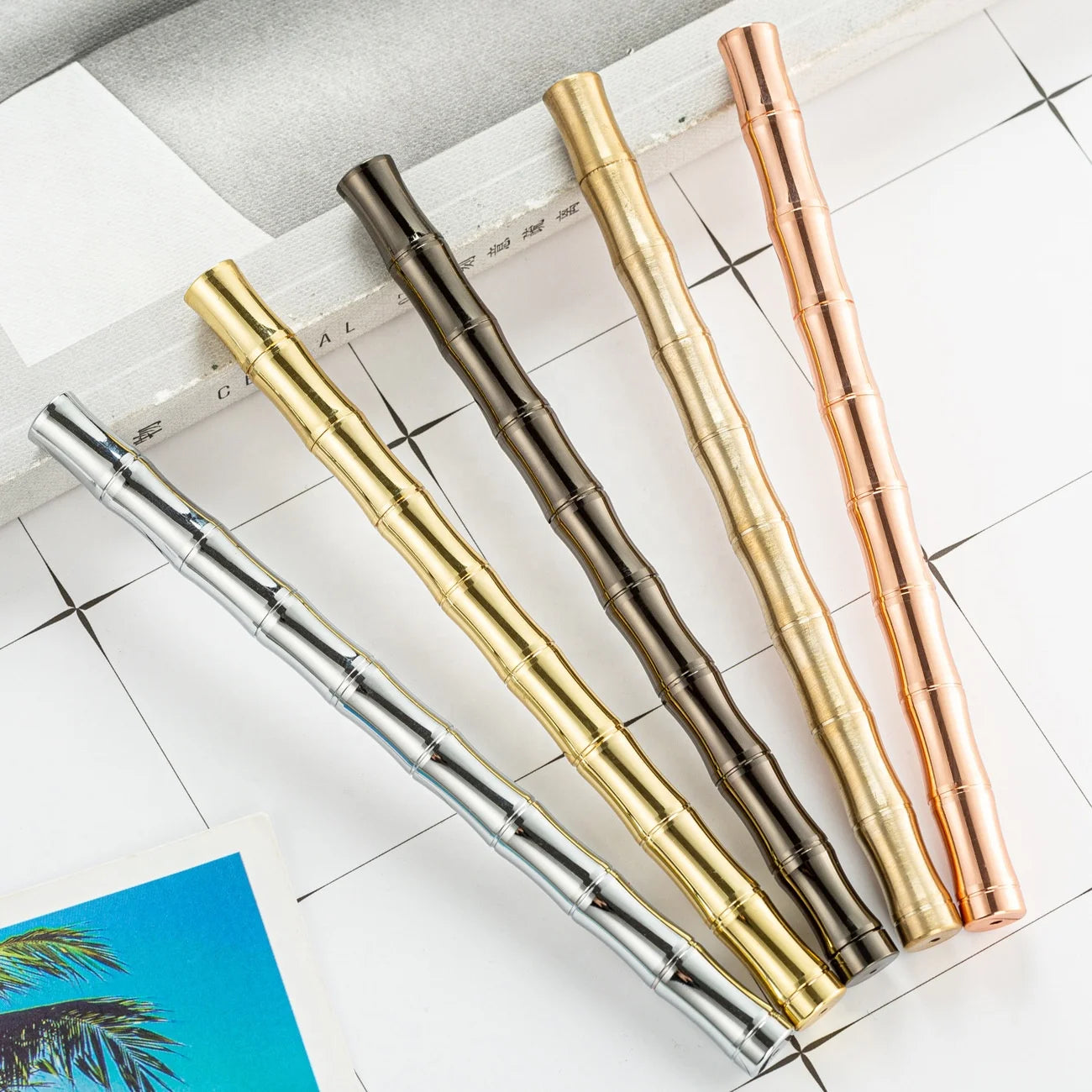 Luxury Gift Signature Roller Handmade Copper Bamboo Joint Heavy Brass Promotional 0.5mm Gel Ink Pen
